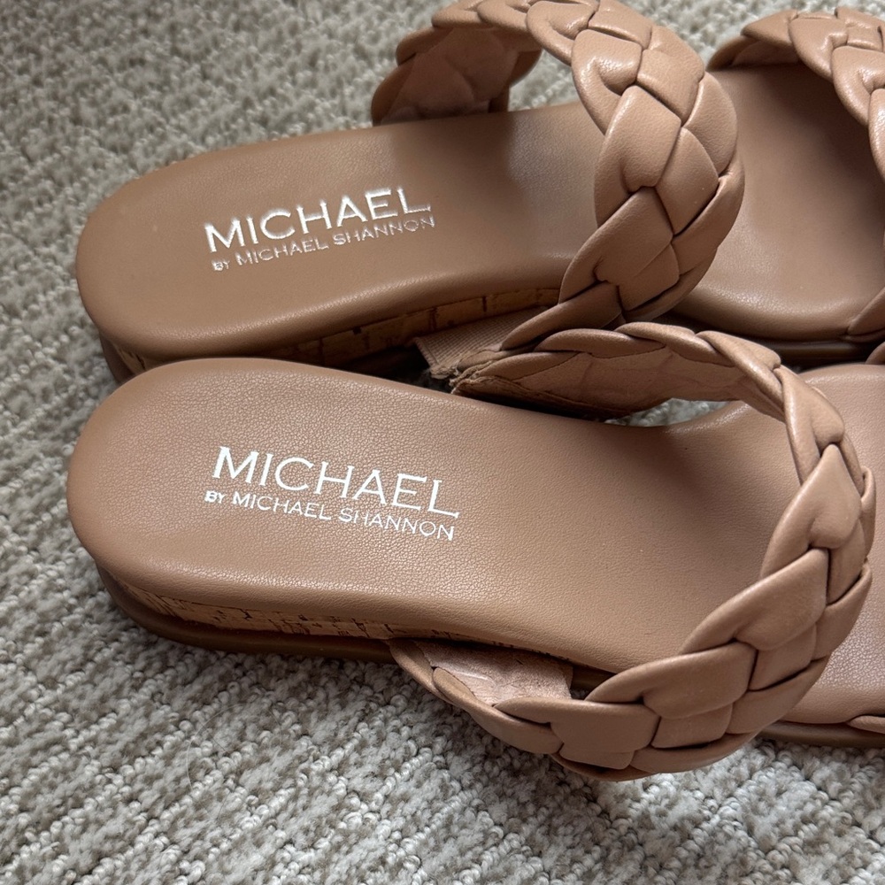 MICHAEL Michael Shannon Braided Double-Strap Slide Sandals in Tan - Picture 2 of 3